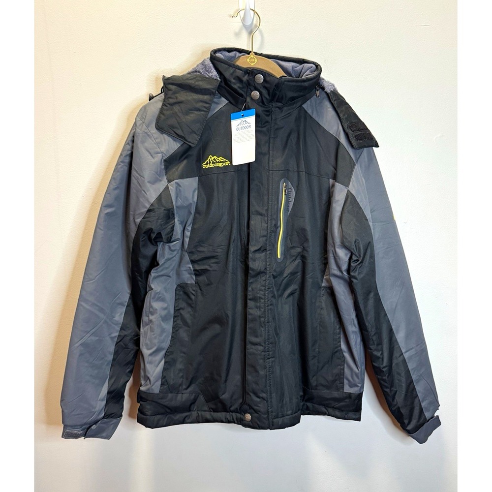 Outdoor Sport Men's Waterproof Hooded Jacket Black/Gray Colorblock SZ Small